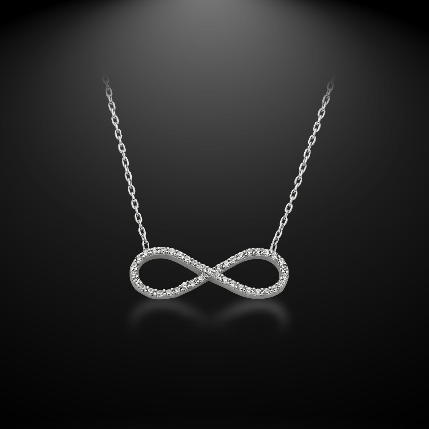 Bequasa Stone Infinity Halskette, Silber 925, Rhodiniert