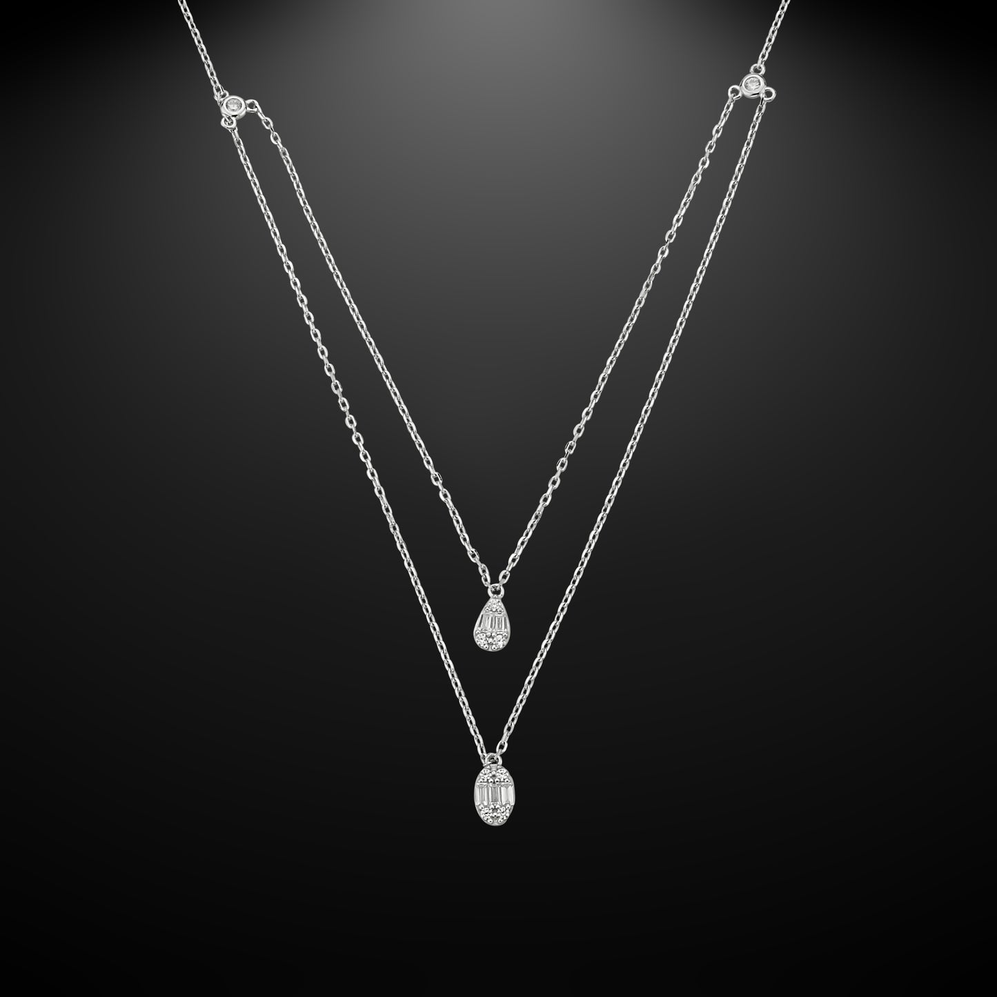 Bequasa Double Elegance Halskette, Silber 925, Rhodiniert