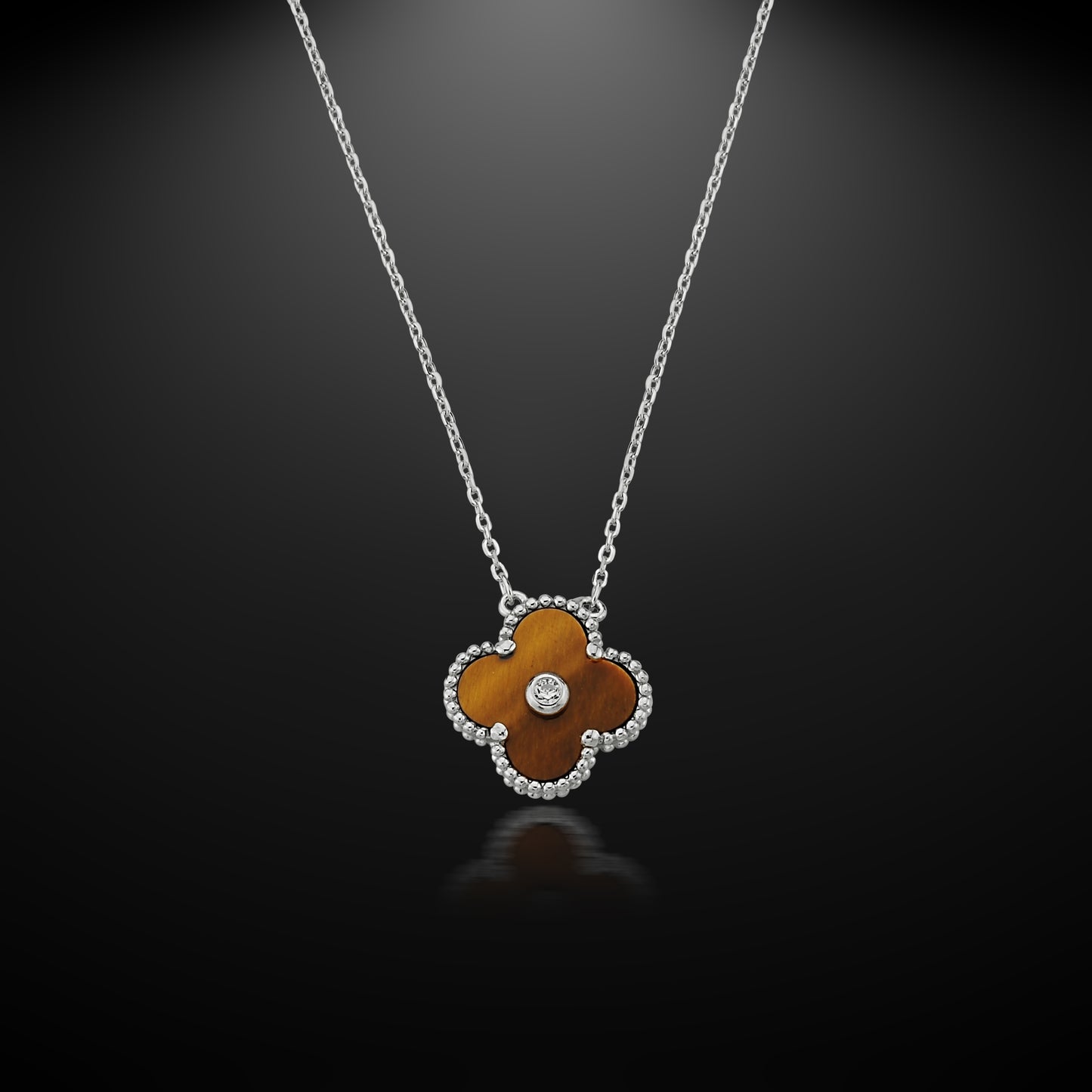 Bequasa Brown Charm Halskette, Silber 925, Rhodiniert