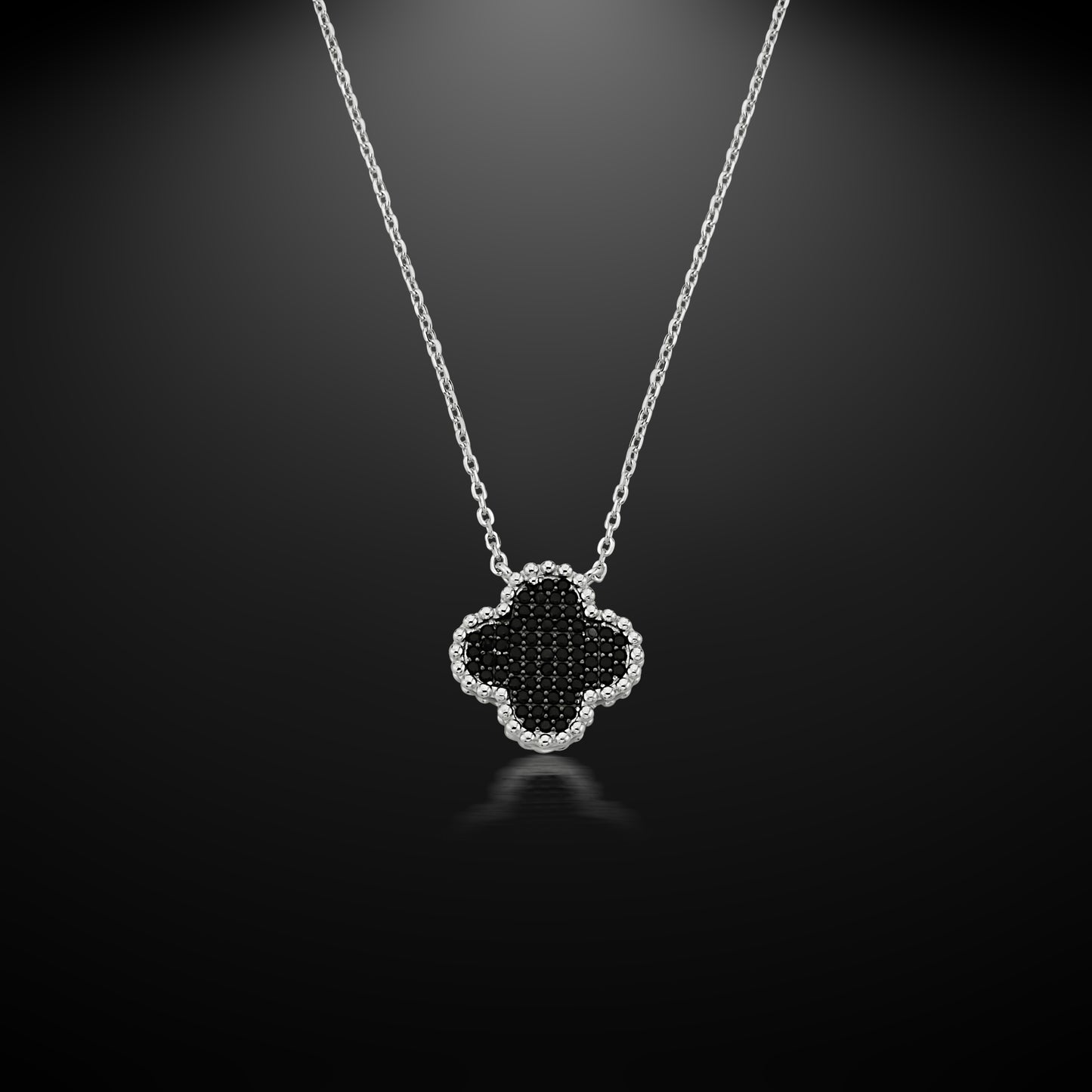 Bequasa Black Flower Halskette, Silber 925, Rhodiniert