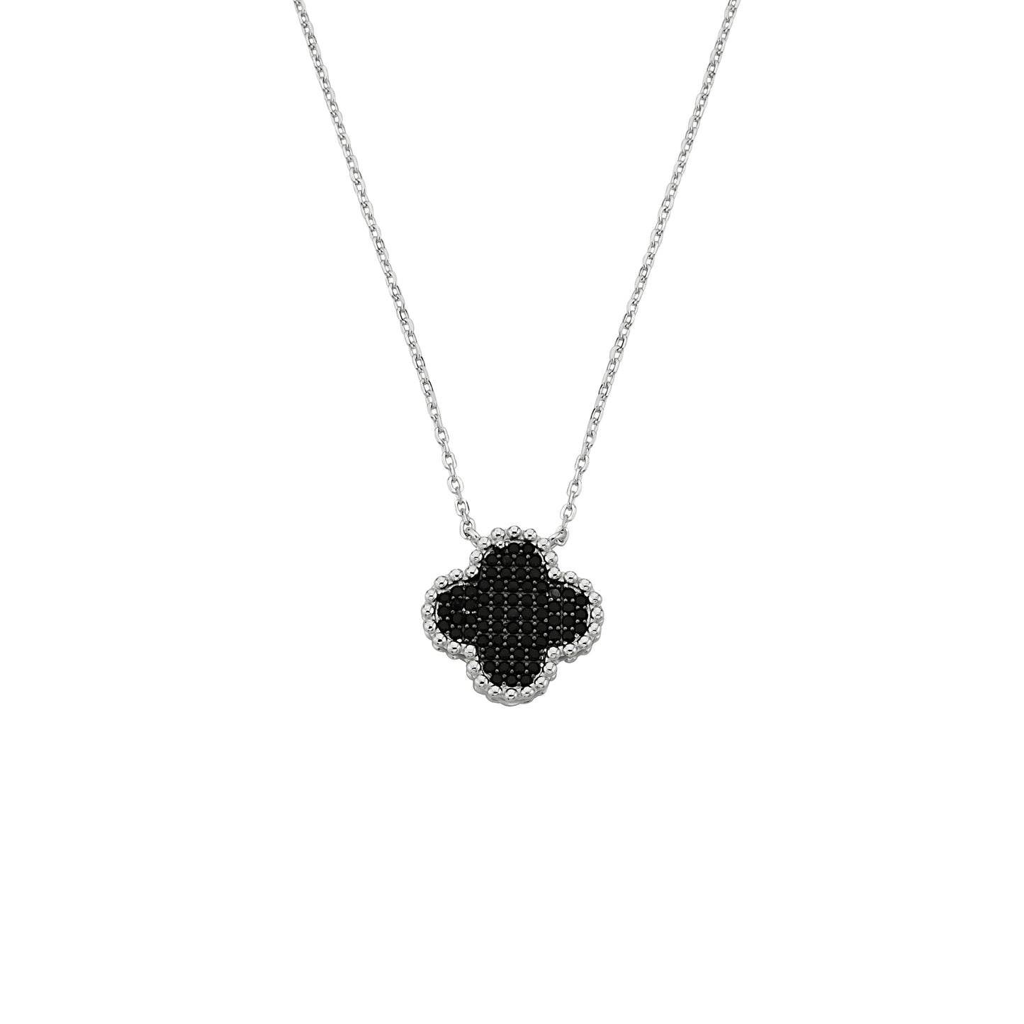 Bequasa Black Flower Halskette, Silber 925, Rhodiniert