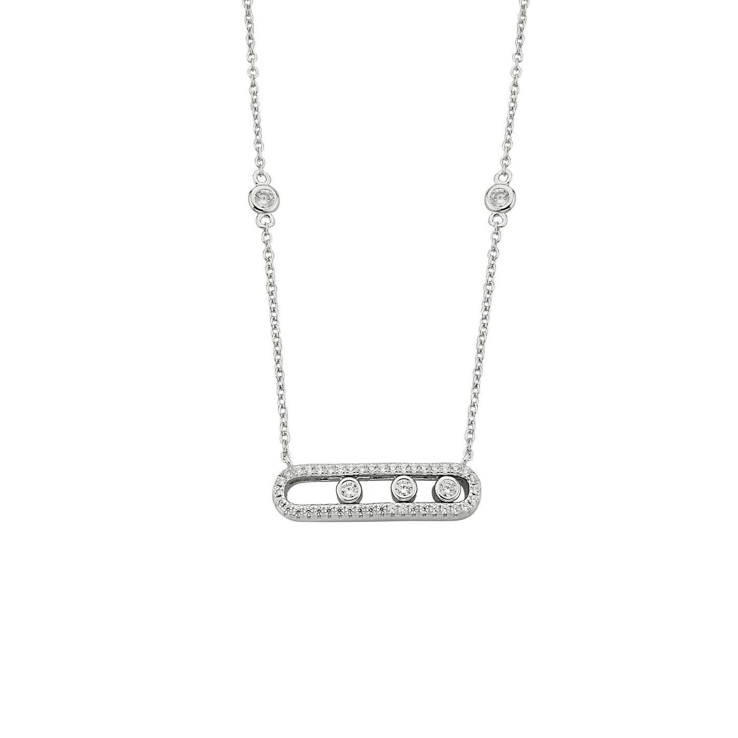 Bequasa Diamond Frame Halskette, Silber 925, Rhodiniert