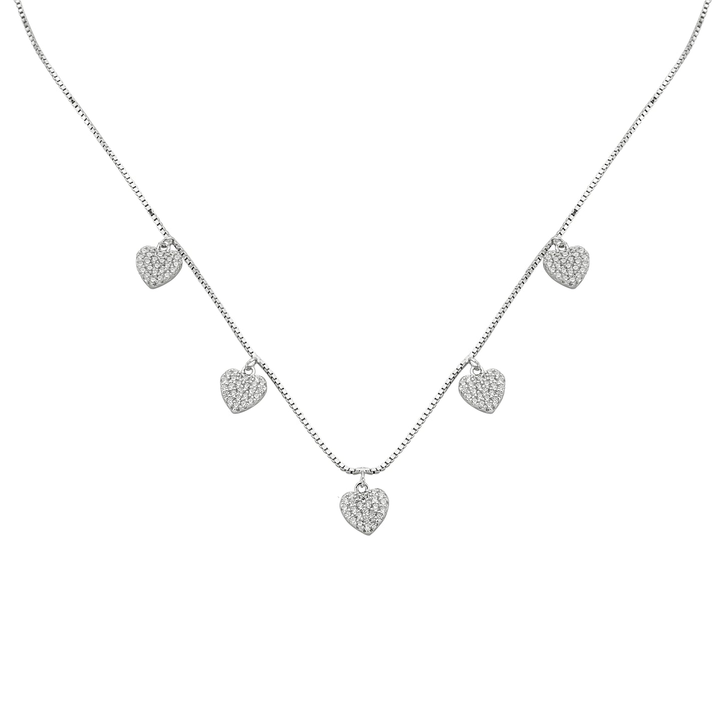Bequasa Multiple Heart Halskette, Silber 925, Rhodiniert