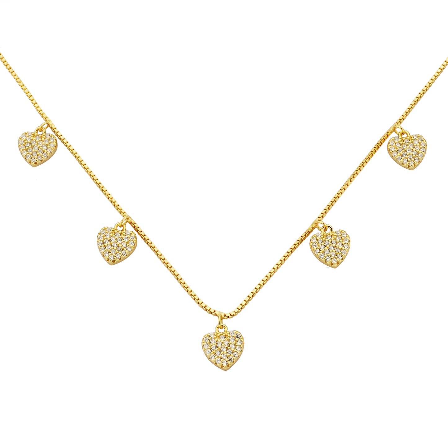 Bequasa Golden Hearts Halskette, Silber 925, Rhodiniert