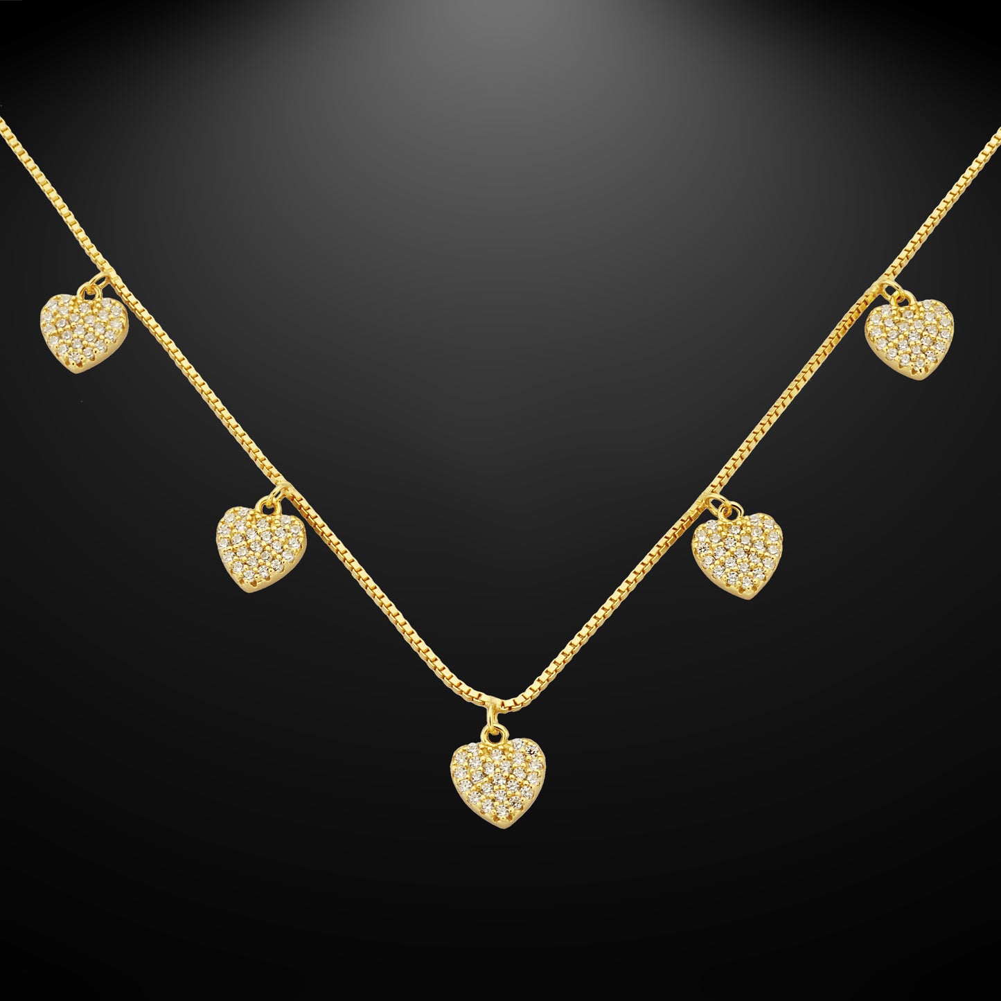 Bequasa Golden Hearts Halskette, Silber 925, Rhodiniert