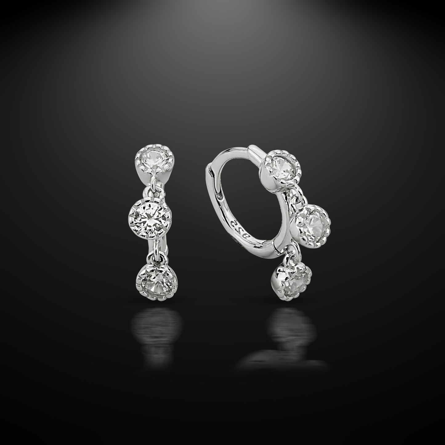 Bequasa Triple Crystal Ohrringe, Silber 925, Rhodiniert