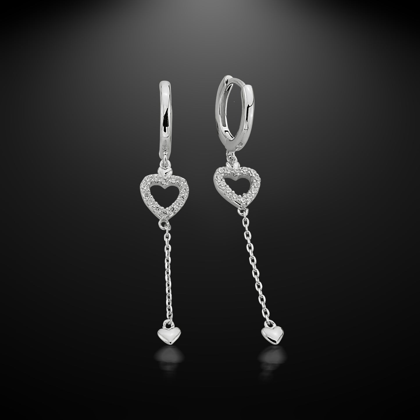 Bequasa Swinging Hearts Silver Ohrringe, Silber 925, Rhodiniert