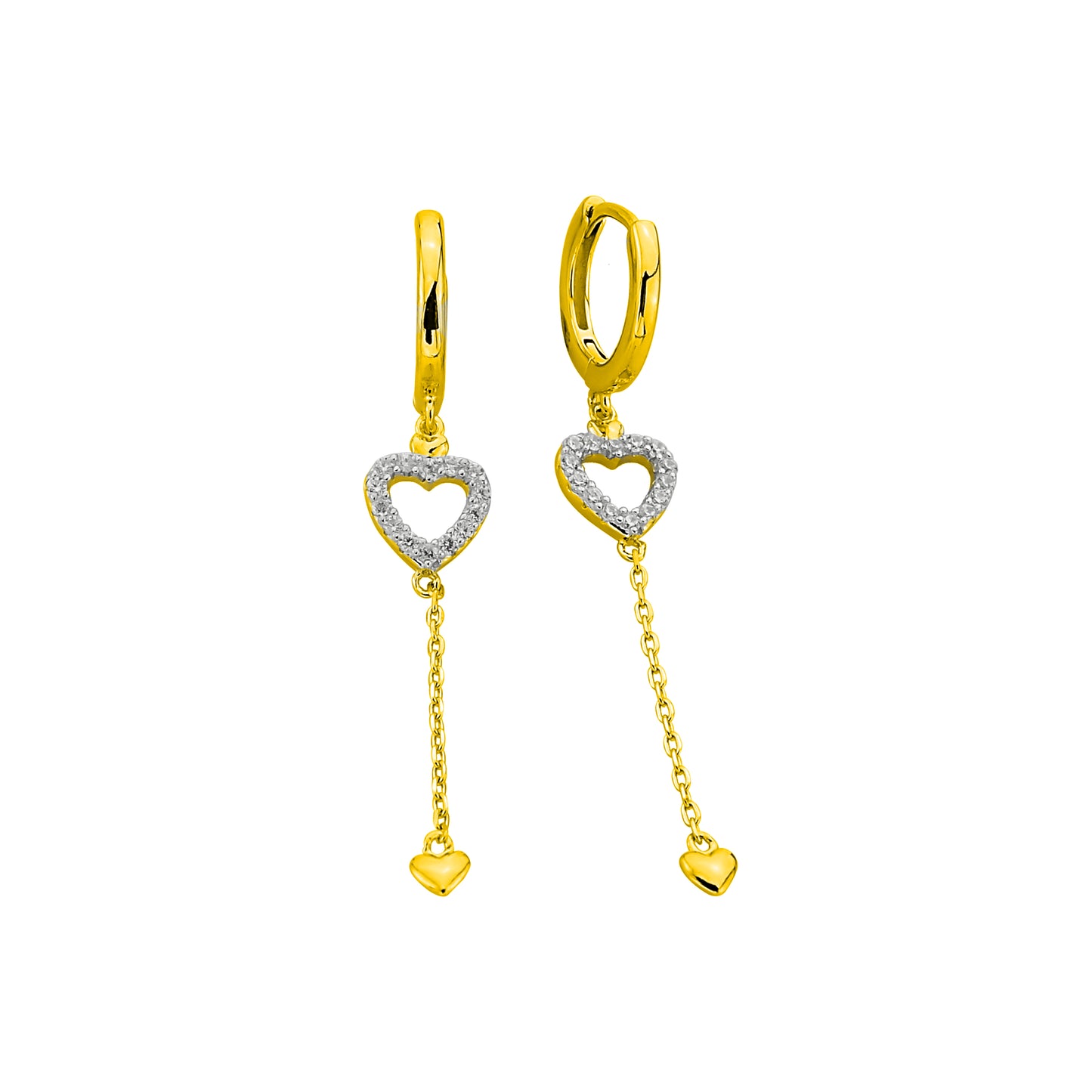 Bequasa Swinging Hearts Golden Ohrringe, Silber 925, Rhodiniert