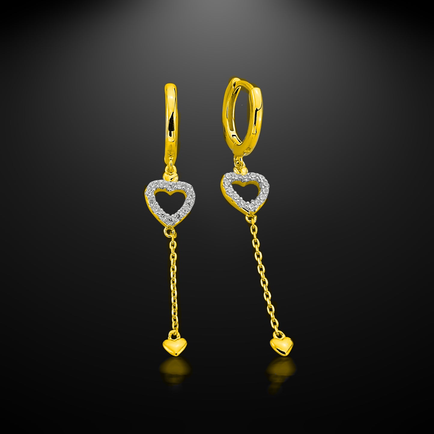 Bequasa Swinging Hearts Golden Ohrringe, Silber 925, Rhodiniert