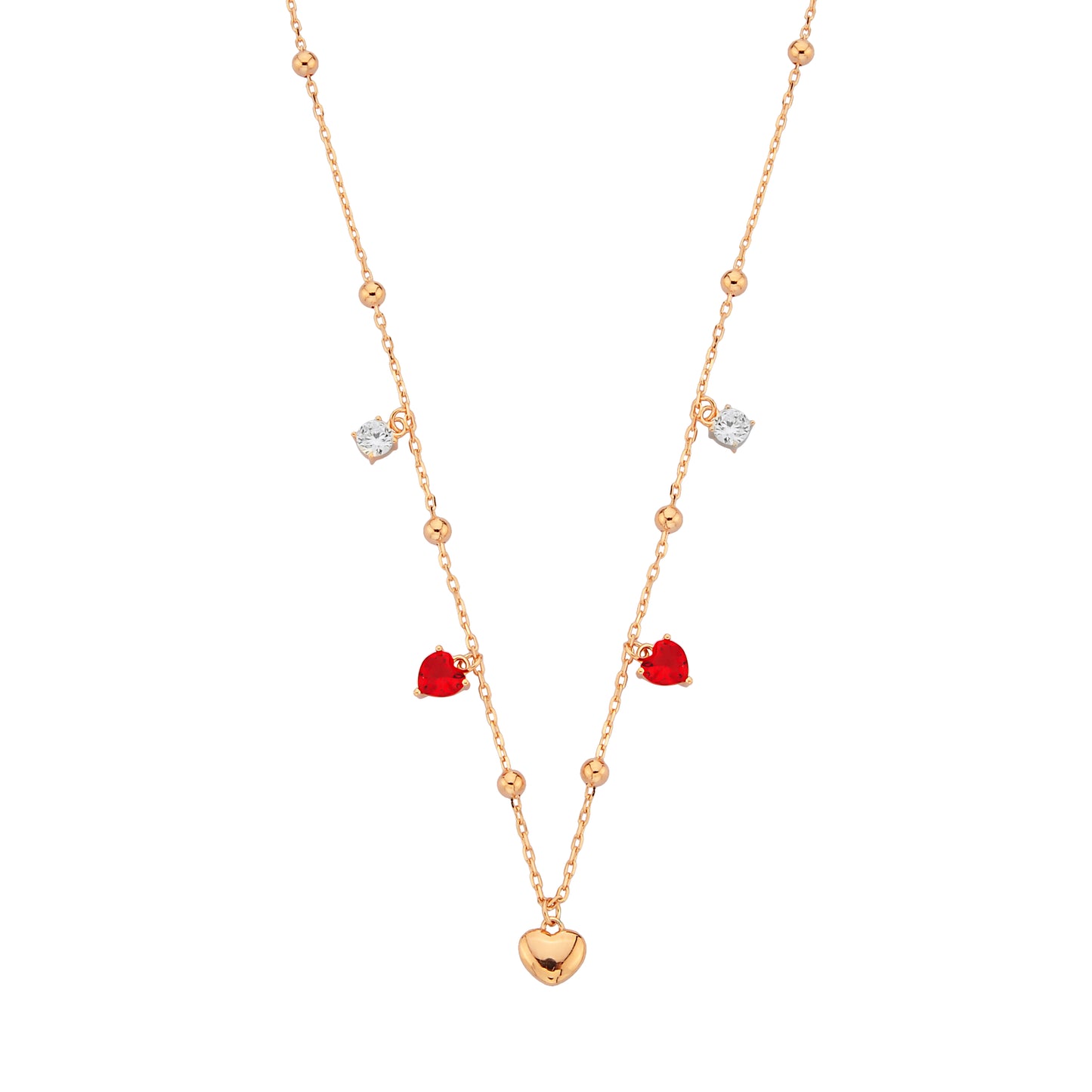 Bequasa Mixed Rose Hearts Halskette, Silber 925, Rhodiniert