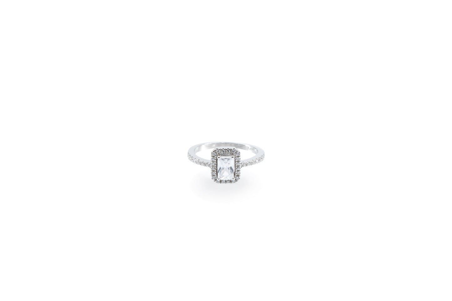 Bequasa Angelic Rectangular Ring, Weiss, Rhodiniert