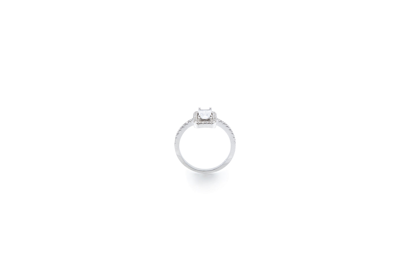 Bequasa Angelic Rectangular Ring, Weiss, Rhodiniert