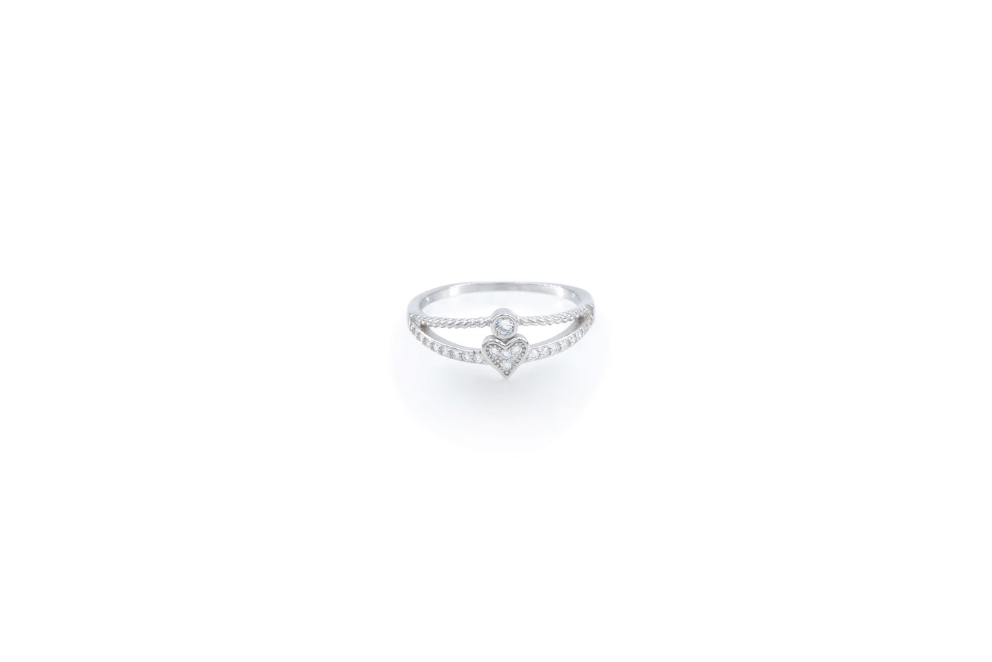 Bequasa Heart & Cristallic Circle Ring, Silver 925, Rhodiniert