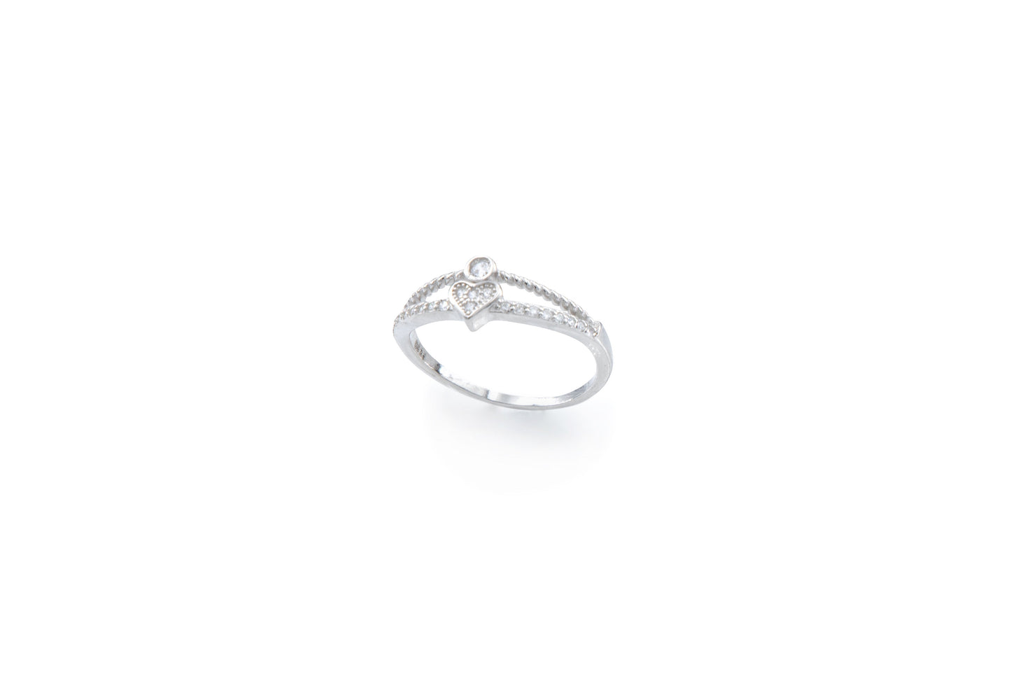 Bequasa Heart & Cristallic Circle Ring, Silver 925, Rhodiniert
