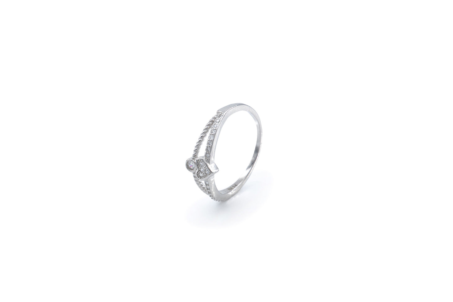 Bequasa Heart & Cristallic Circle Ring, Silver 925, Rhodiniert