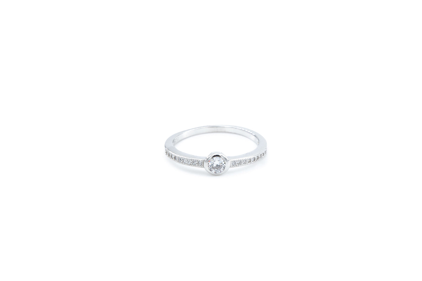 Bequasa Sparkling Round Ring, Weiss, Silber 925, Rhodiniert