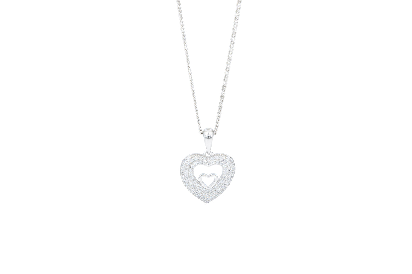 Bequasa Double Heart Halskette, Silber 925, Rhodiniert