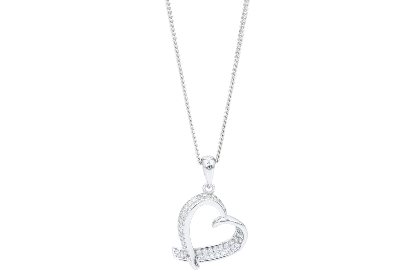 Bequasa Cristallic Open Heart Halskette, Silber 925, Rhodiniert