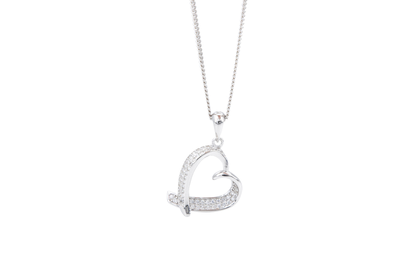 Bequasa Cristallic Open Heart Halskette, Silber 925, Rhodiniert