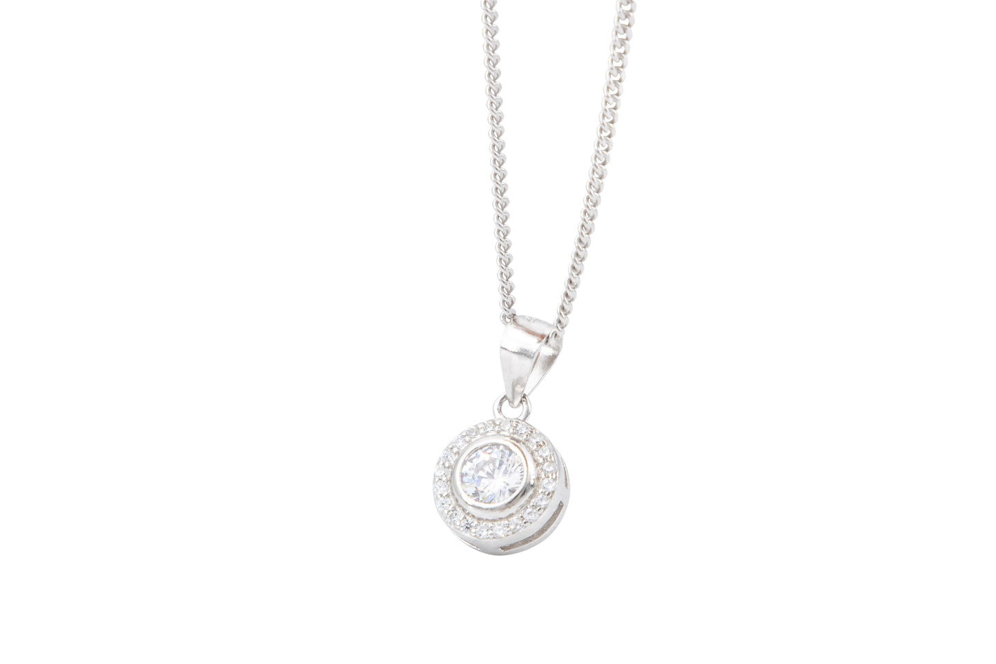 Bequasa Round Crystal Halskette, Silber 925, Rhodiniert