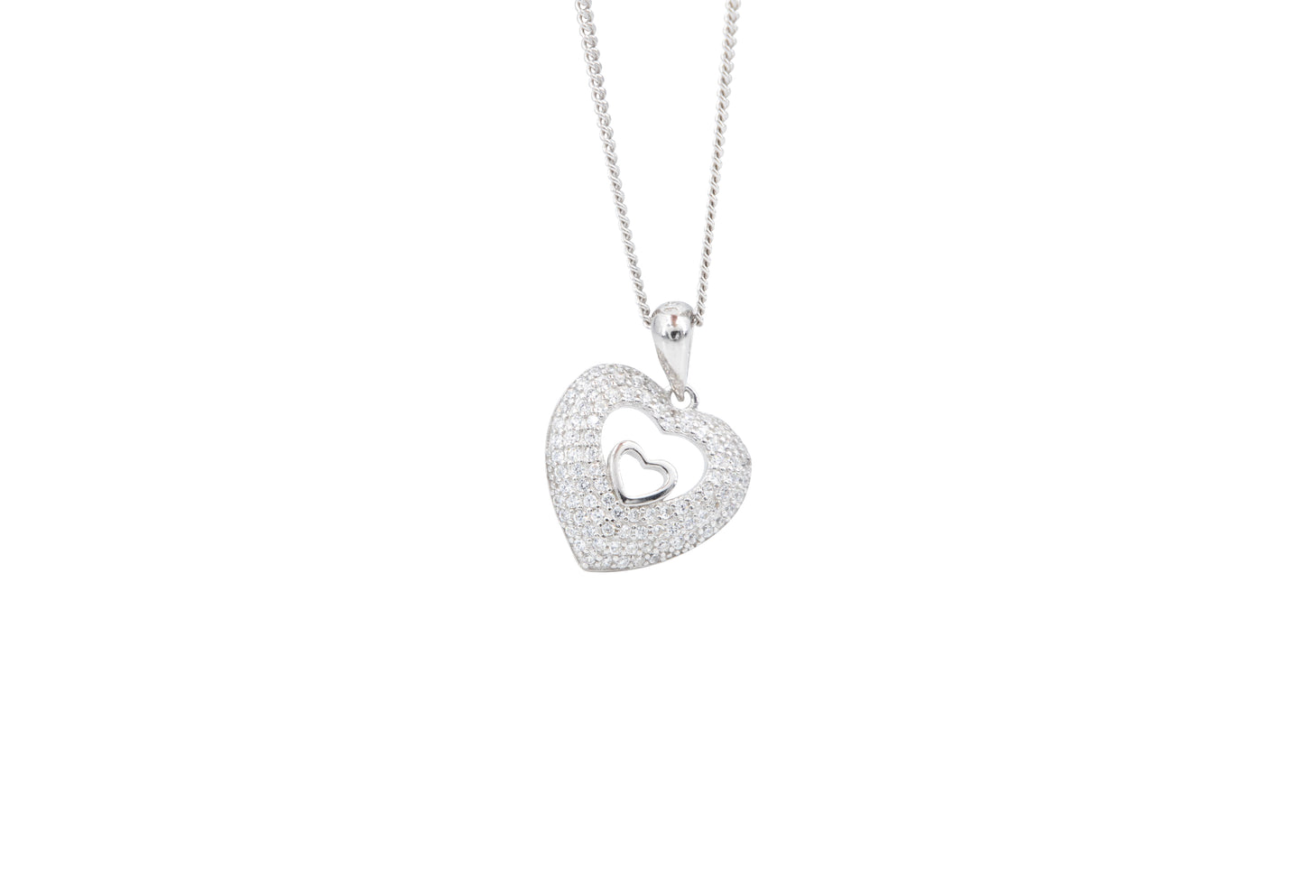 Bequasa Double Heart Halskette, Silber 925, Rhodiniert