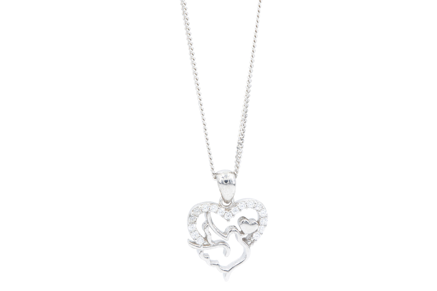 Bequasa Symbolic Bird Heart Halskette, Silber 925, Rhodiniert