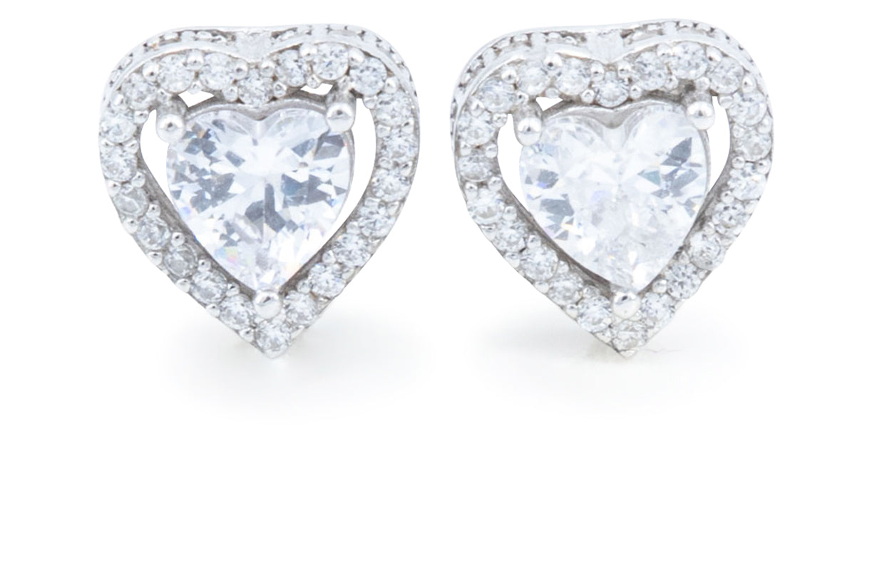 Bequasa Cristallic Heart Ohrringe, Silber 925, Rhodiniert