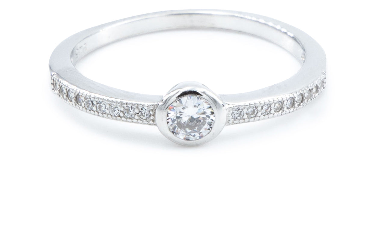 Bequasa Sparkling Round Ring, Weiss, Silber 925, Rhodiniert