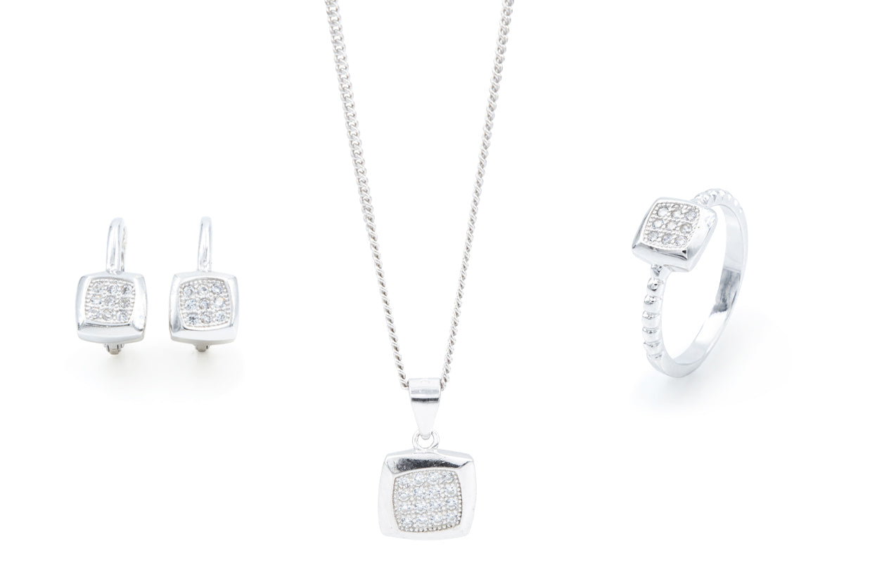 Bequasa Symbolic Quadrangle Set, Weiss, Silber 925, Rhodiniert
