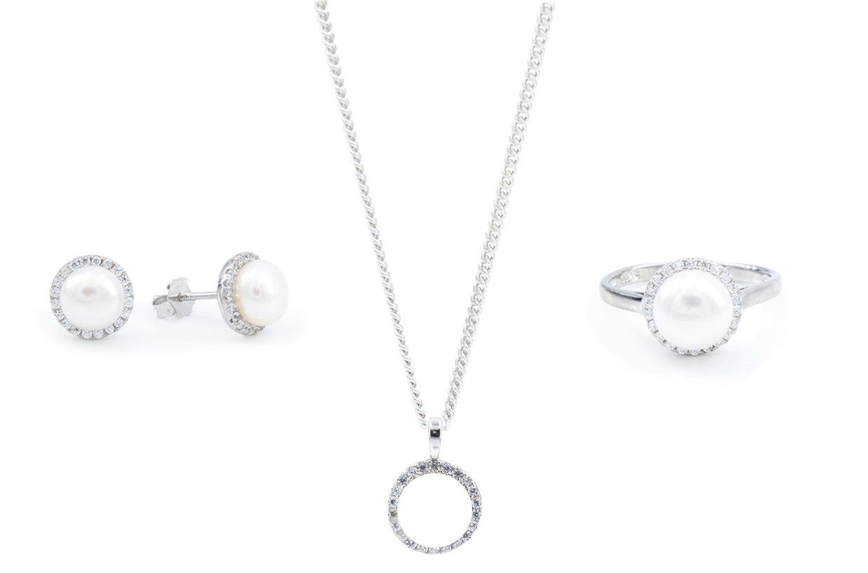 Bequasa White Pearl Set, Weiss, Silber 925, Rhodiniert