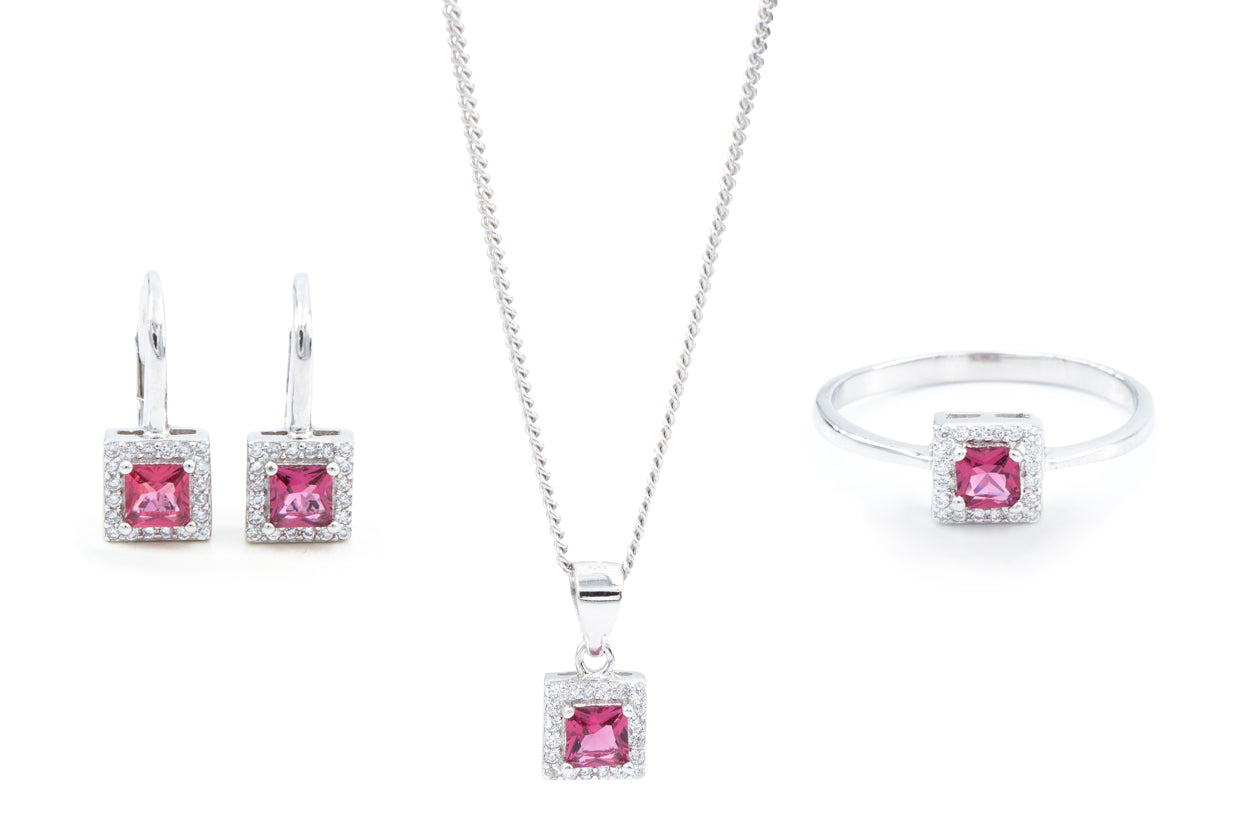Bequasa Square Set, Rosa, Silber 925, Rhodiniert