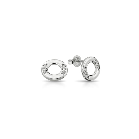 Bequasa Crystal Ellipse Ohrringe, Silber 925, Rhodiniert