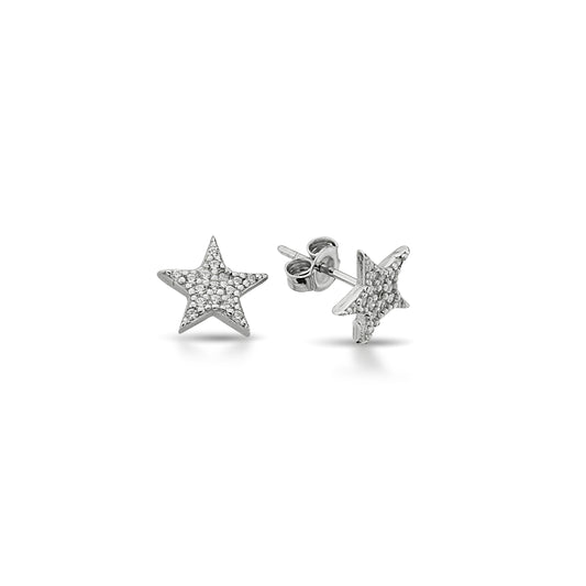 Bequasa Crystal Star Ohrringe, Silber 925, Rhodiniert