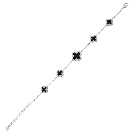 Bequasa Black Clover Armband, Silber 925, Rhodiniert