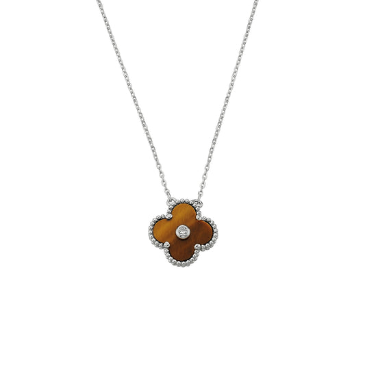 Bequasa Brown Charm Halskette, Silber 925, Rhodiniert
