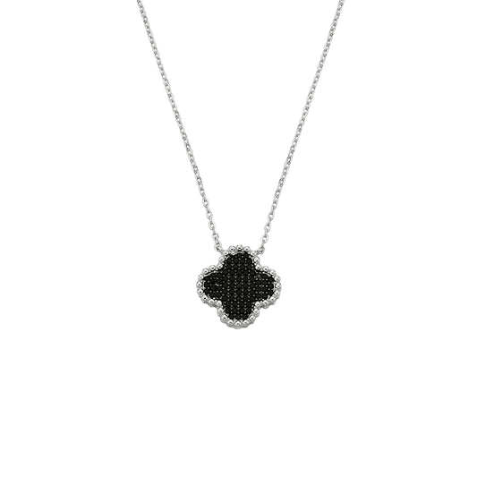 Bequasa Black Flower Halskette, Silber 925, Rhodiniert