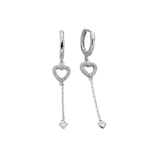 Bequasa Swinging Hearts Silver Ohrringe, Silber 925, Rhodiniert