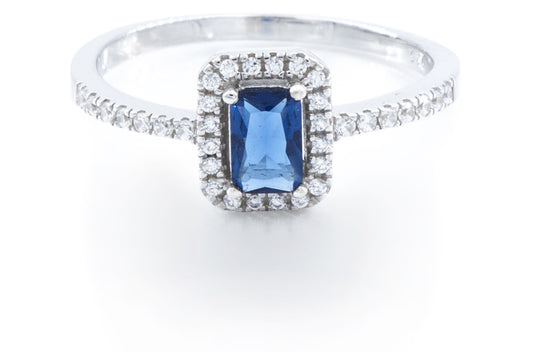 Bequasa Angelic Rectangular Ring, Blau, Rhodiniert