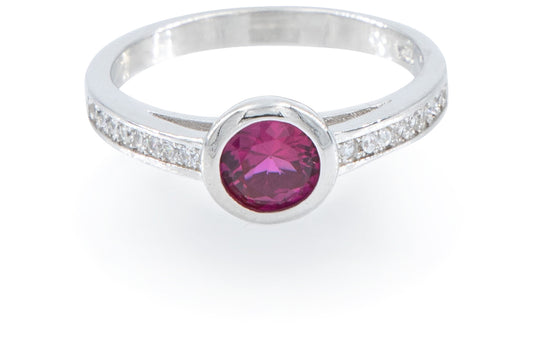 Bequasa Sparkling Round Ring, Rosa, Silber 925, Rhodiniert