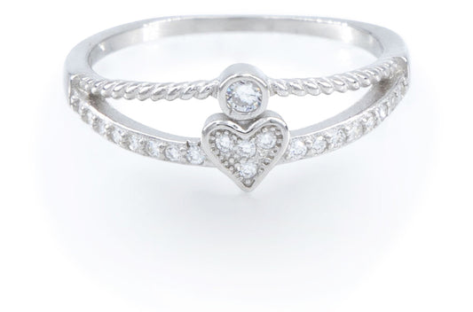 Bequasa Heart & Cristallic Circle Ring, Silver 925, Rhodiniert