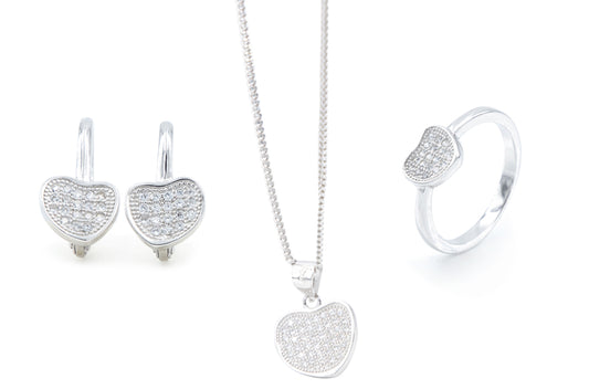 Bequasa Symbolic Heart Set, Weiss, Silber 925, Rhodiniert